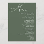 Menu Elégant Lovely calligraphie Mariage vert (Devant)