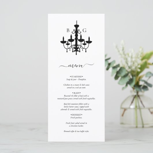 Menu Élégant lustre noir blanc Mariage (Debout devant)