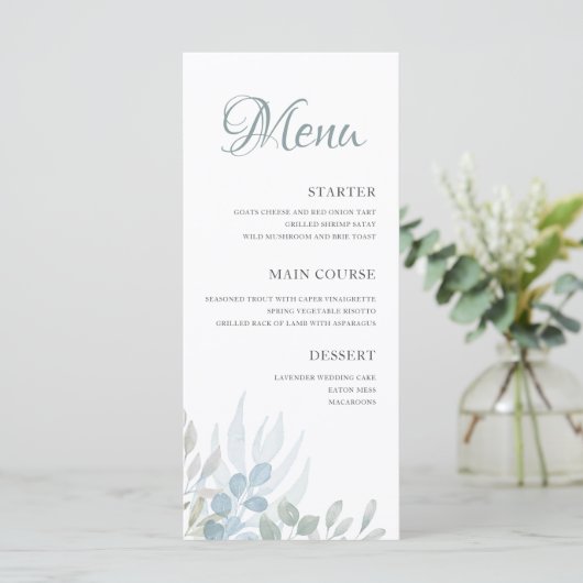 Menu Élégant mariage à l'aquarelle avec feuillage (Debout devant)