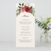 Menu Élégant mariage à l'aquarelle avec roses et feuill (Debout devant)