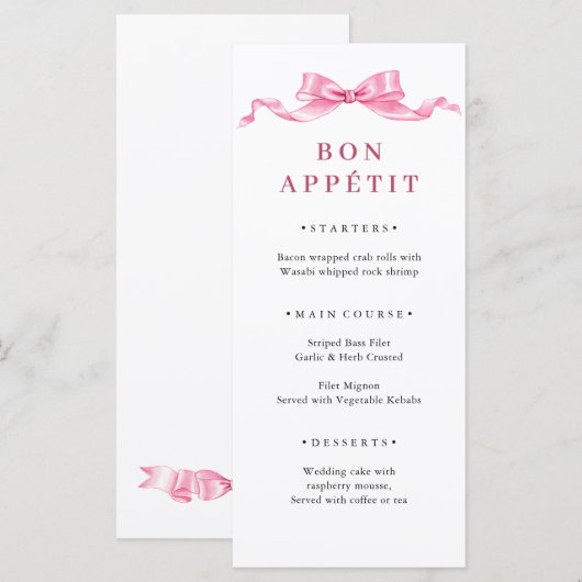 Menu Élégant Mariage à mâchoire douce rose (Devant / Derrière)