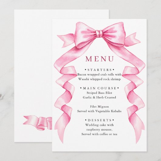 Menu Élégant Mariage à mâchoire douce rose (Devant / Derrière)