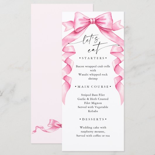 Menu Élégant Mariage à mâchoire douce rose (Devant / Derrière)