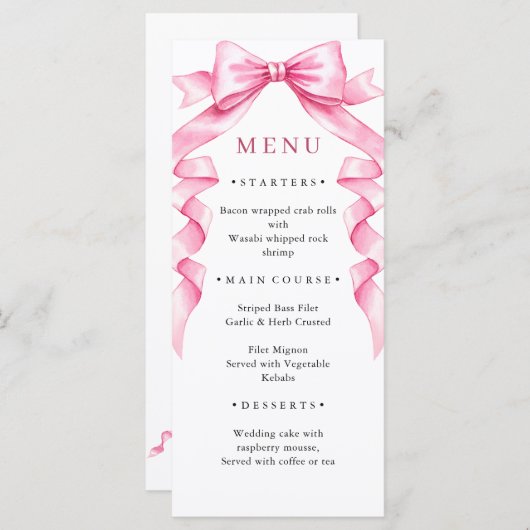 Menu Élégant Mariage à mâchoire douce rose (Devant / Derrière)