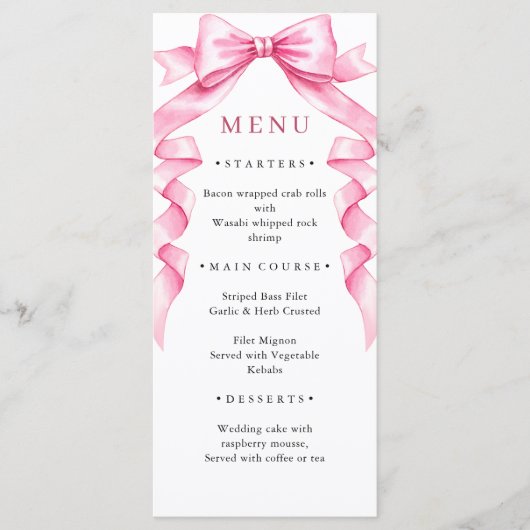 Menu Élégant Mariage à mâchoire douce rose (Devant)