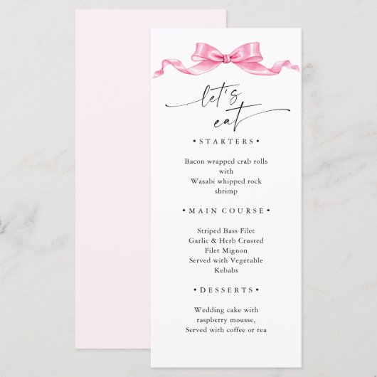 Menu Élégant Mariage à mâchoire douce rose (Devant / Derrière)