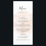 Menu Elégant Mariage aquarelle<br><div class="desc">Ce design présente une touche d'aquarelle de pêche élégante. Cette conception simple profite du trait de brosse à l'aquarelle naturelle pour mettre en valeur le texte. La date du mariage est encadrée en noir et blanc. La combinaison de la couleur pêche et des couleurs noir et blanc crée un style...</div>