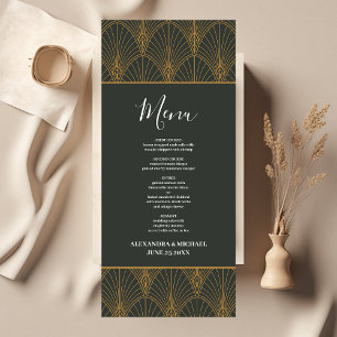 Menu Élégant Mariage Art Déco Gold Green