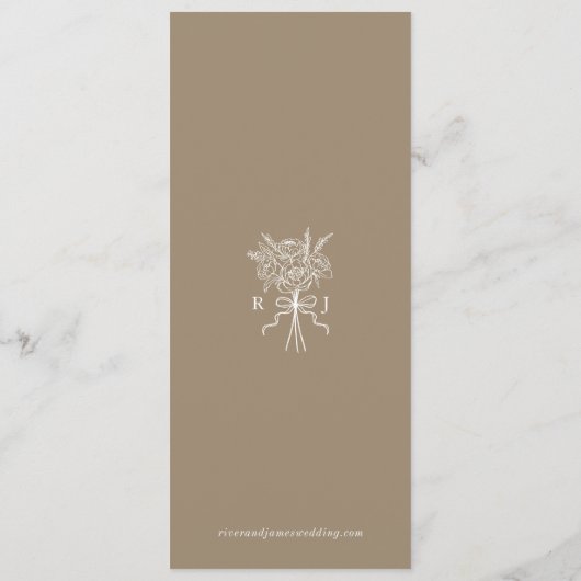 Menu Elégant Mariage Beige Main Tirée Bow & Ribbon (Dos)
