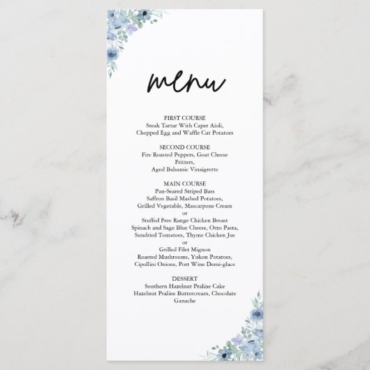 Menu Elégant Mariage bleu bleu bleu bleu floral (Devant)