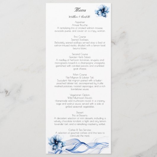 Menu Elégant Mariage bleu bleu marine (Devant)