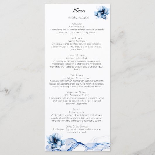 Menu Elégant Mariage bleu bleu marine (Devant)