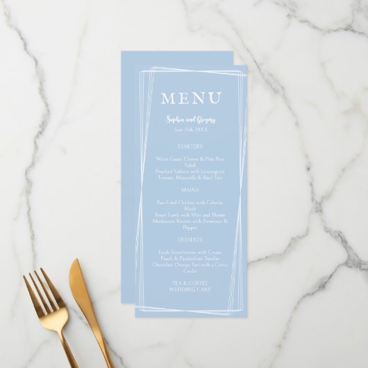 Menu Élégant mariage bleu clair personnalisable de styl (Devant/Arrière en situation)