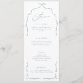 Menu Elégant Mariage Bleu Main Tirée Bow & Ribbon (Devant)