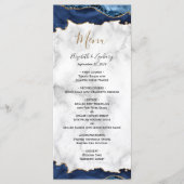 Menu Élégant mariage bleu marine agate dorée marbre (Devant)