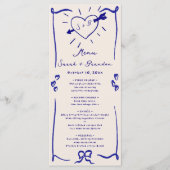 Menu Elégant Mariage bleu rétro tiré à la main (Devant)