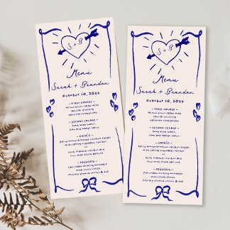 Menu Elégant Mariage bleu rétro tiré à la main