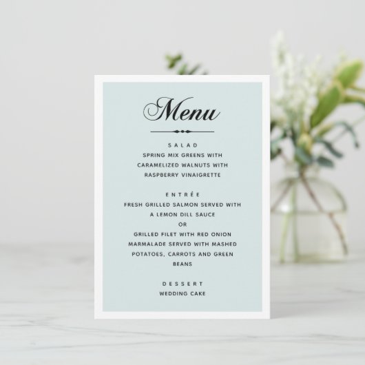Menu Elégant mariage bleu. Script de calligraphie class (Debout devant)