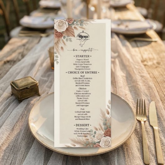 Menu Élégant Mariage Bohème Chic