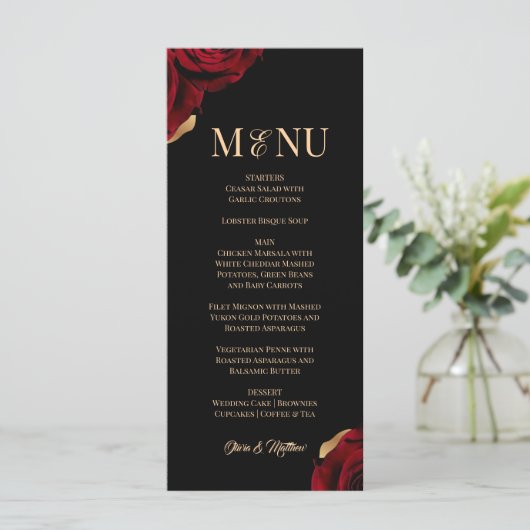 Menu Élégant mariage bordeaux et or (Debout devant)