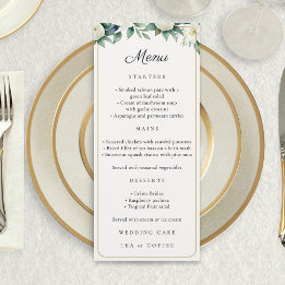 Menu Élégant mariage botanique aquarelle floral blanc