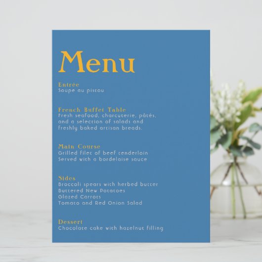 Menu Elégant mariage botanique bleu et jaune (Debout devant)