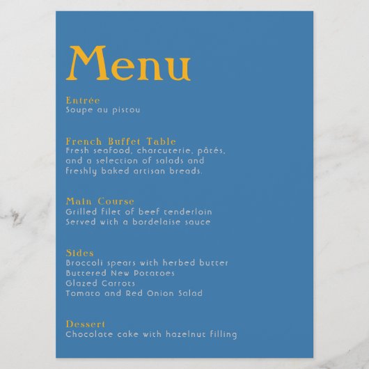 Menu Elégant mariage botanique bleu et jaune (Devant)