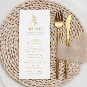 Menu Élégant Mariage Botanique Lune et Étoiles Or