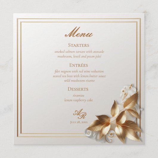 Menu Élégant mariage botanique or (Devant)