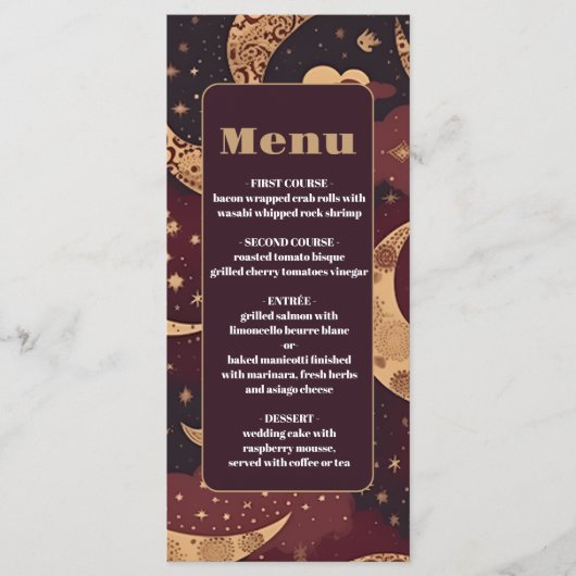 Menu Élégant Mariage céleste d'or de Bourgogne (Devant)