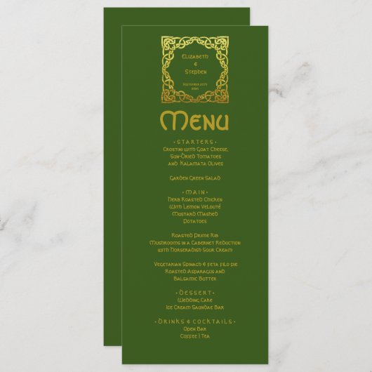 Menu Elégant Mariage celtique Vert Faux Or Celtic noeud (Devant / Derrière)
