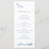 Menu Élégant Mariage Chic Bord de Mer Bleu (Devant)