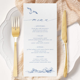 Menu Élégant Mariage Chic Bord de Mer Bleu