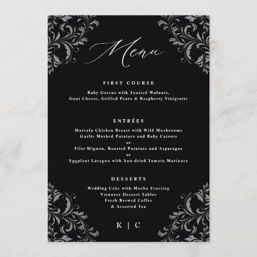 Menu Elégant mariage classique noir et blanc (Devant)