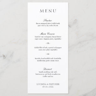 Menu Élégant Mariage classique noir et blanc