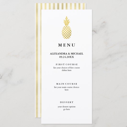Menu Élégant Mariage d'ananas Gold (Devant / Derrière)