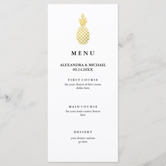 Menu Élégant Mariage d'ananas Gold (Devant)