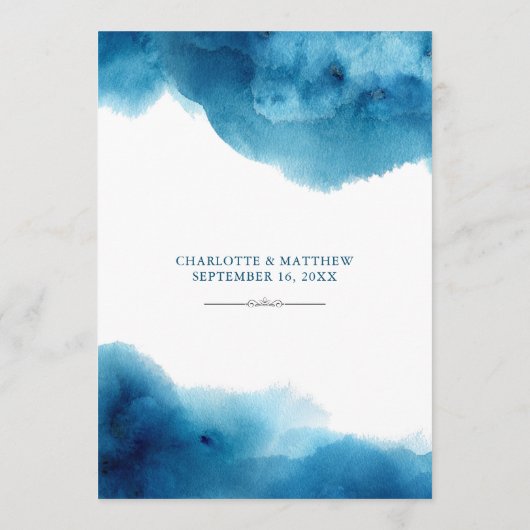 Menu Elégant Mariage d'aquarelle bleu (Dos)