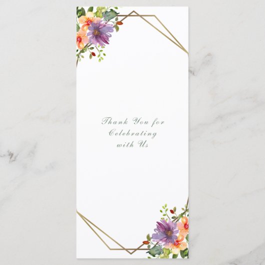 Menu Elégant Mariage d'aquarelle de pêche Floral Boho (Dos)