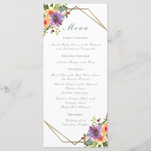 Menu Elégant Mariage d'aquarelle de pêche Floral Boho (Devant)