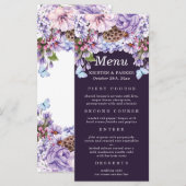 Menu Élégant Mariage d'aquarelle florale pourpre (Devant / Derrière)