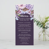 Menu Élégant Mariage d'aquarelle florale pourpre (Debout devant)