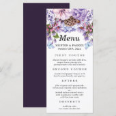 Menu Élégant Mariage d'aquarelle florale pourpre (Devant / Derrière)