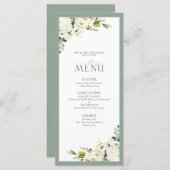 Menu Elégant Mariage d'aquarelle gris blanc vert (Devant / Derrière)
