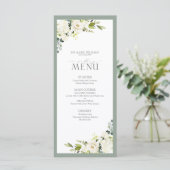 Menu Elégant Mariage d'aquarelle gris blanc vert (Debout devant)