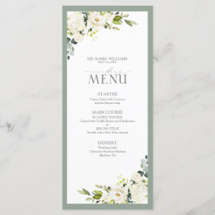 Menu Elégant Mariage d'aquarelle gris blanc vert