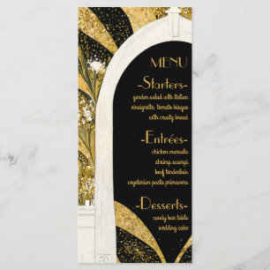 Menu Elégant Mariage d'arcade Art déco noir et or