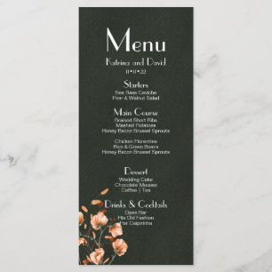 Menu Élégant Mariage de automne Floral Vert Brûlé Orang
