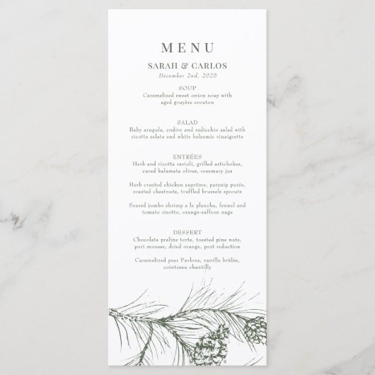 Menu Élégant Mariage de bois de pin rustique (Devant)