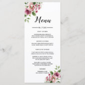 Menu Elégant Mariage de bouquet rose aquarelle (Devant)